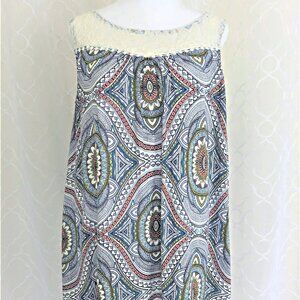 Blue Print Summer Dress with Lace Yoke Blue and Orange ....126